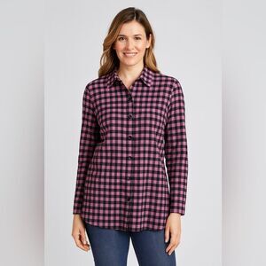 Shana Pink And Black Checkered Printed Back Shirt With Pockets Size L